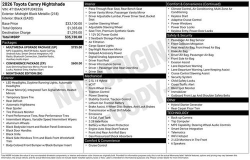 2026 Toyota Camry SE Nightshade