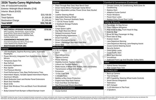 2026 Toyota Camry SE Nightshade