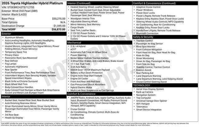 2026 Toyota Highlander Hybrid Platinum
