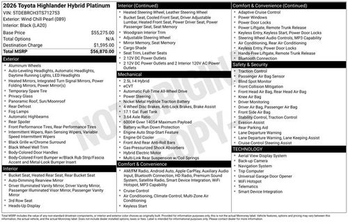2026 Toyota Highlander Hybrid Platinum