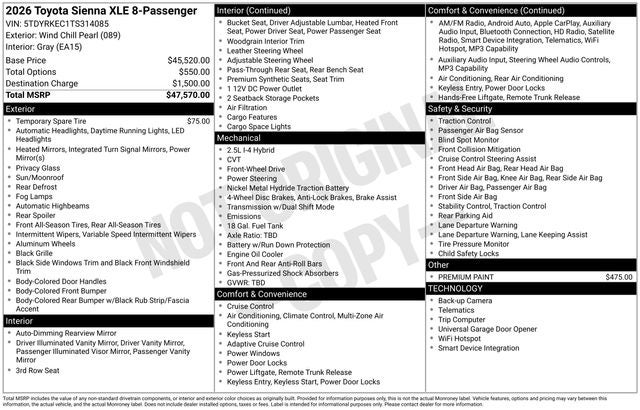 2026 Toyota Sienna XLE 8 Passenger