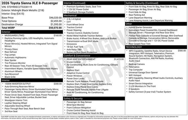 2026 Toyota Sienna XLE 8 Passenger