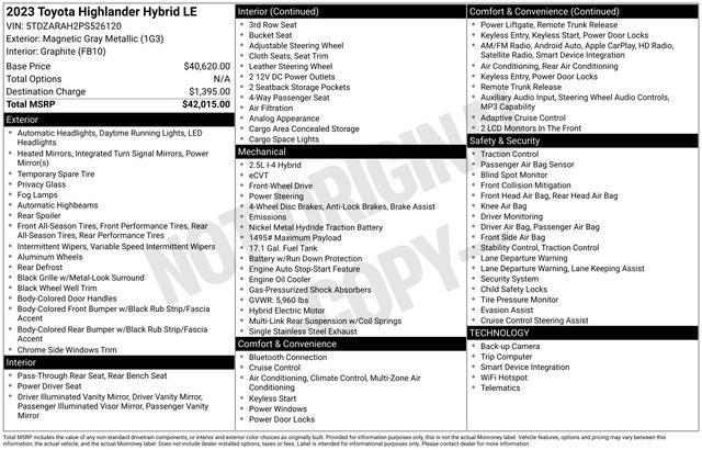 2023 Toyota Highlander Hybrid LE